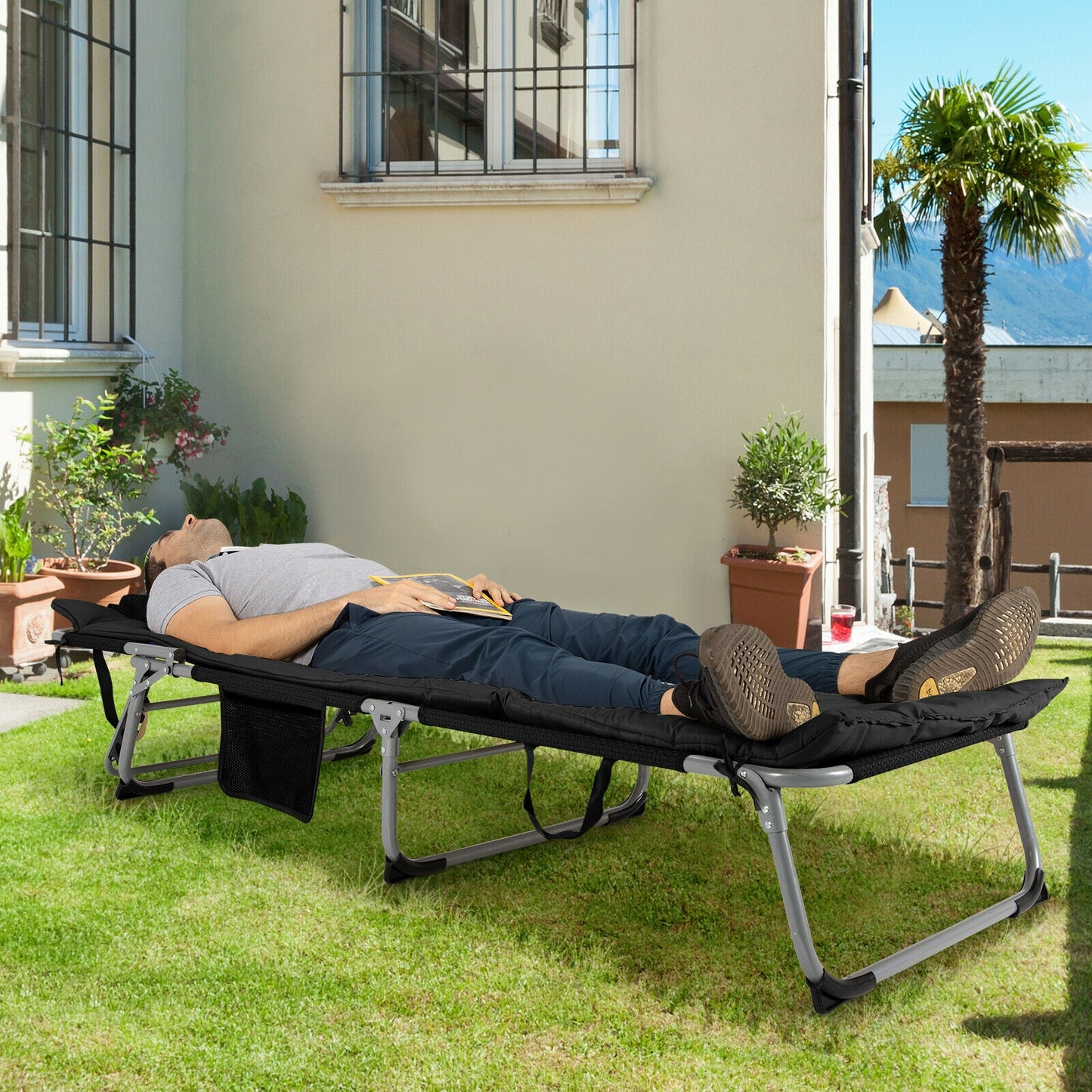 Oversize Padded Folding Chaise Lounge with Removable Mattress