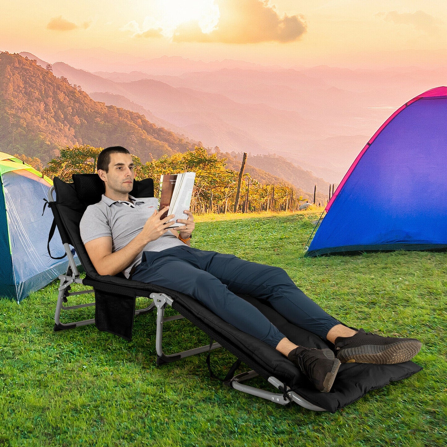 Oversize Padded Folding Chaise Lounge with Removable Mattress