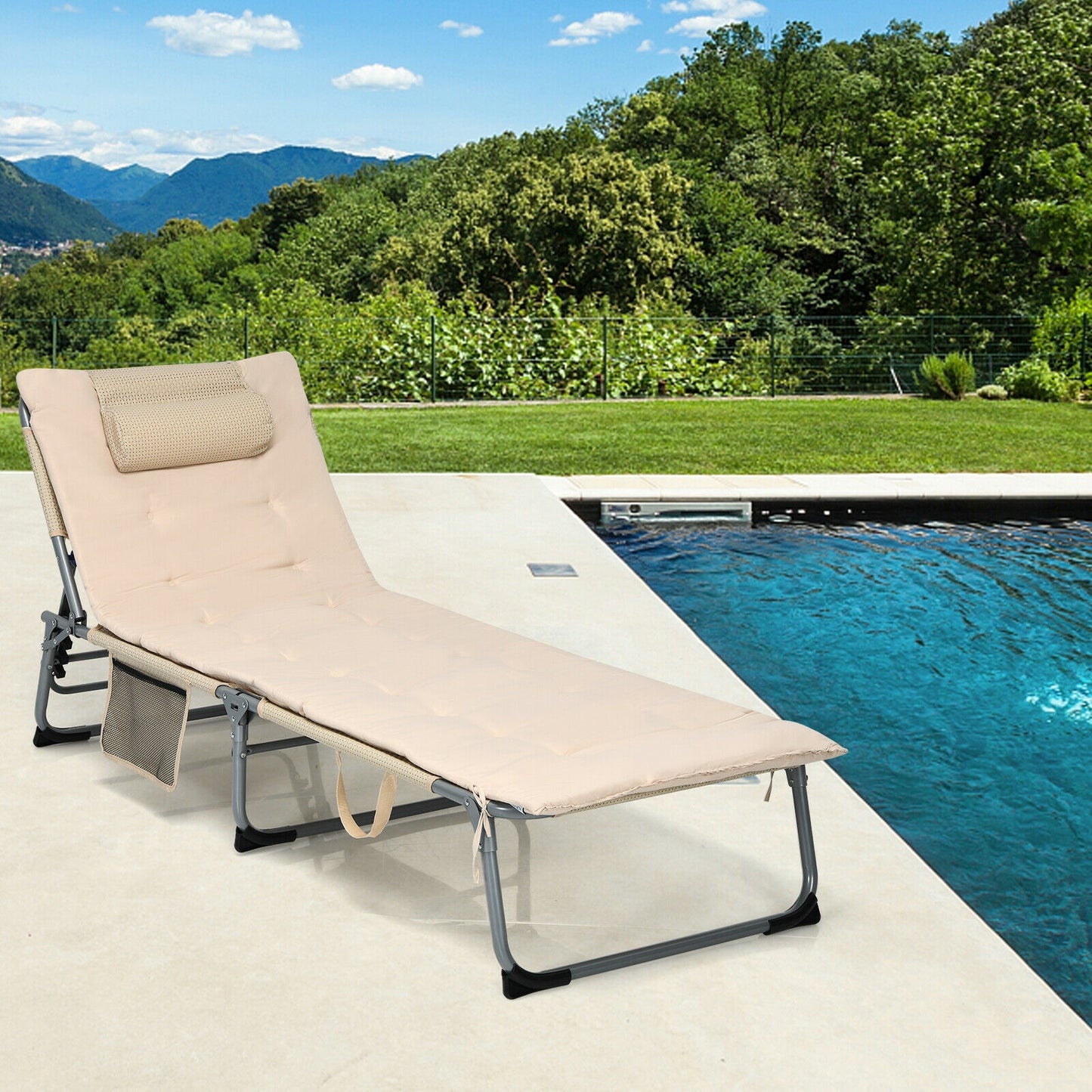 Oversize Padded Folding Chaise Lounge with Removable Mattress