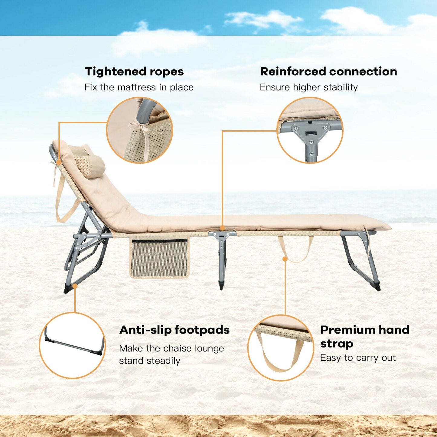 Oversize Padded Folding Chaise Lounge with Removable Mattress