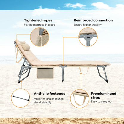 Oversize Padded Folding Chaise Lounge with Removable Mattress
