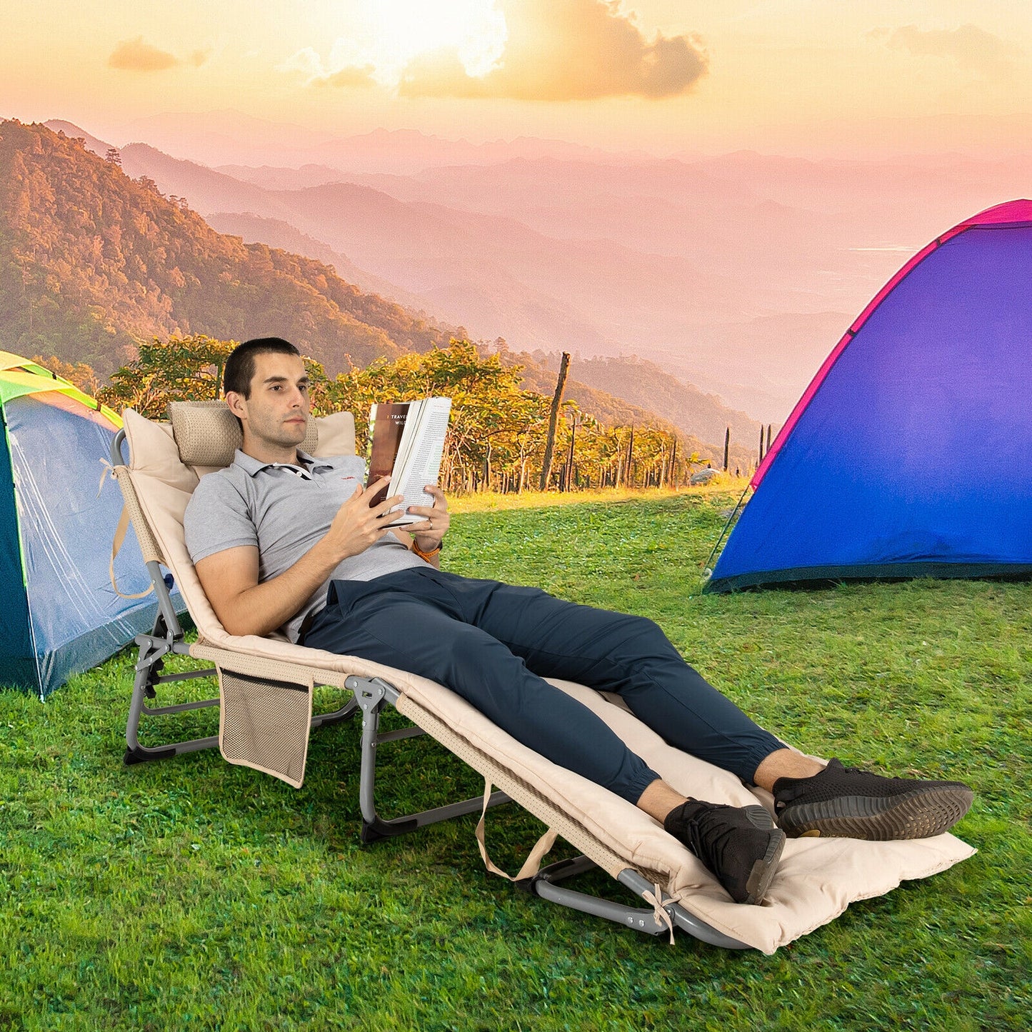 Oversize Padded Folding Chaise Lounge with Removable Mattress
