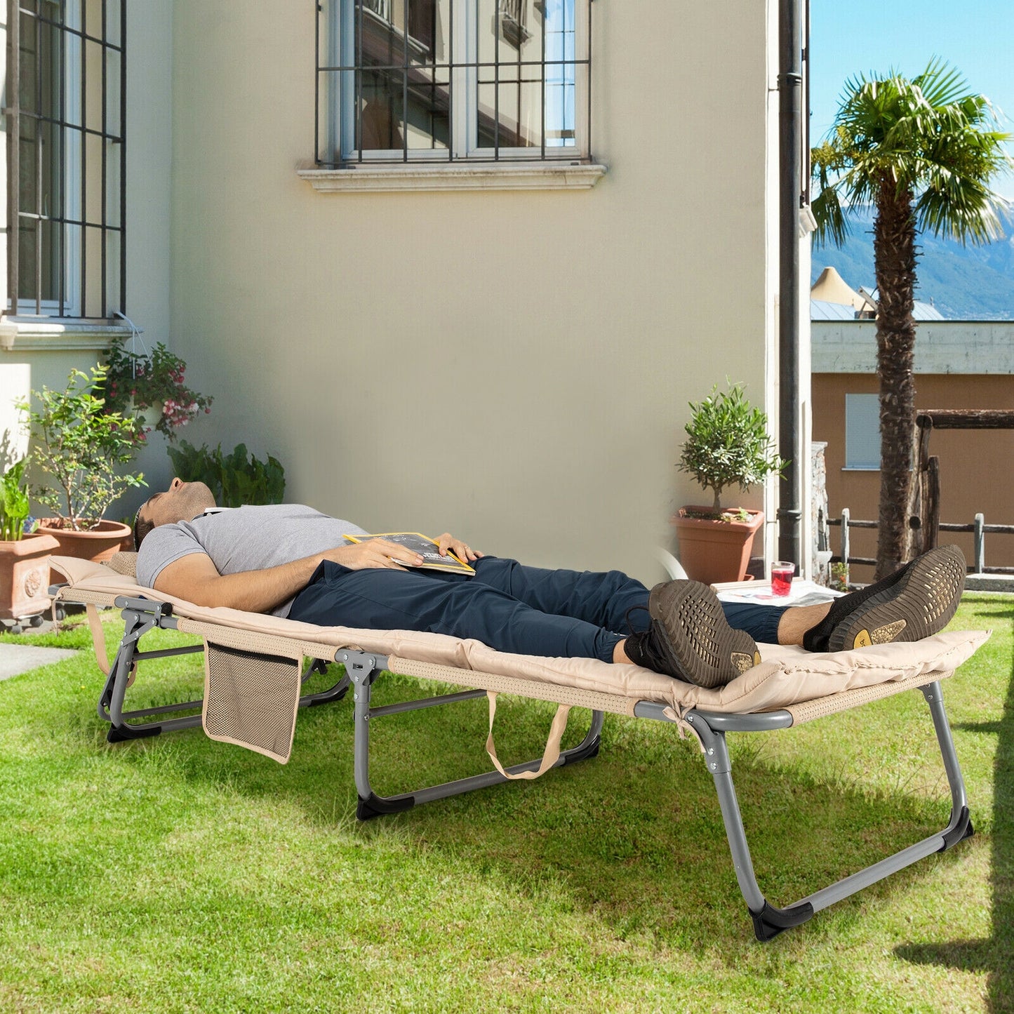 Oversize Padded Folding Chaise Lounge with Removable Mattress