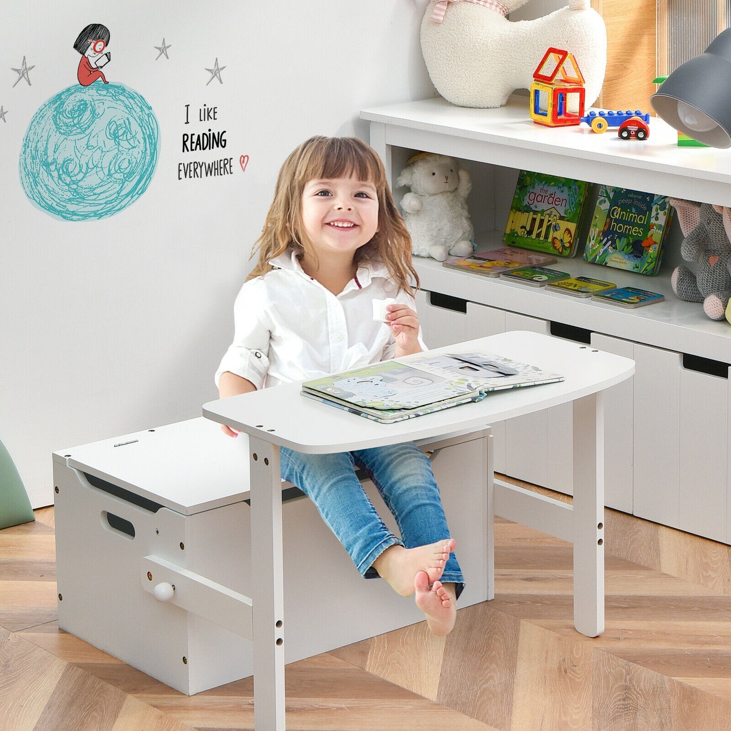 Kids Convertible Storage Bench Activity Table and Chair Set