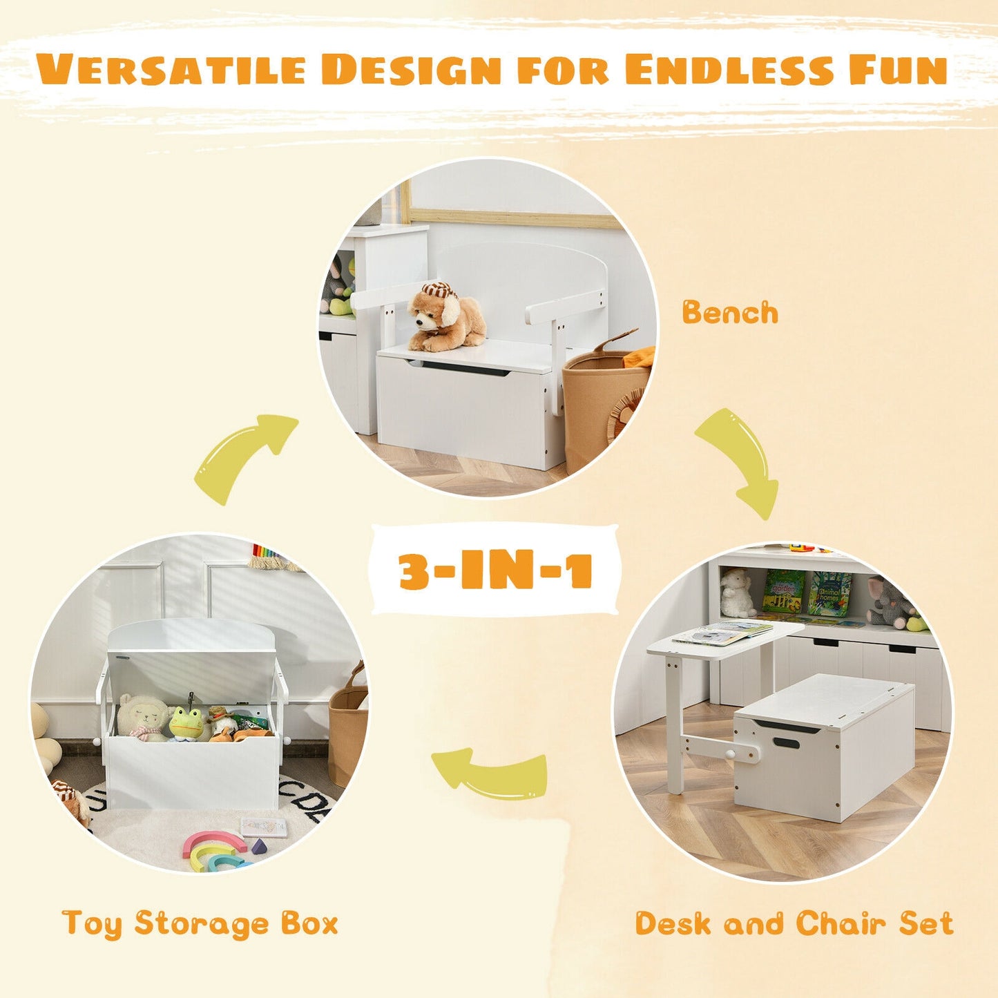 Kids Convertible Storage Bench Activity Table and Chair Set