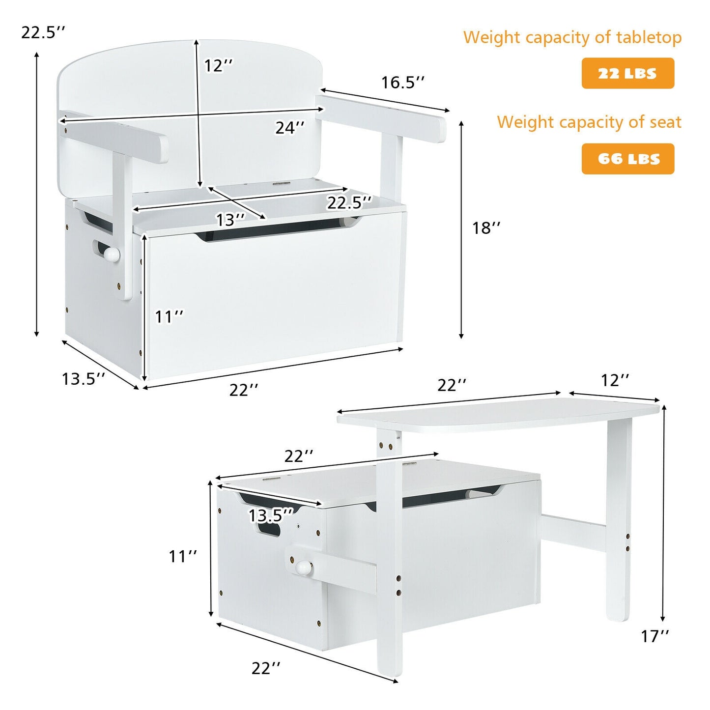 Kids Convertible Storage Bench Activity Table and Chair Set
