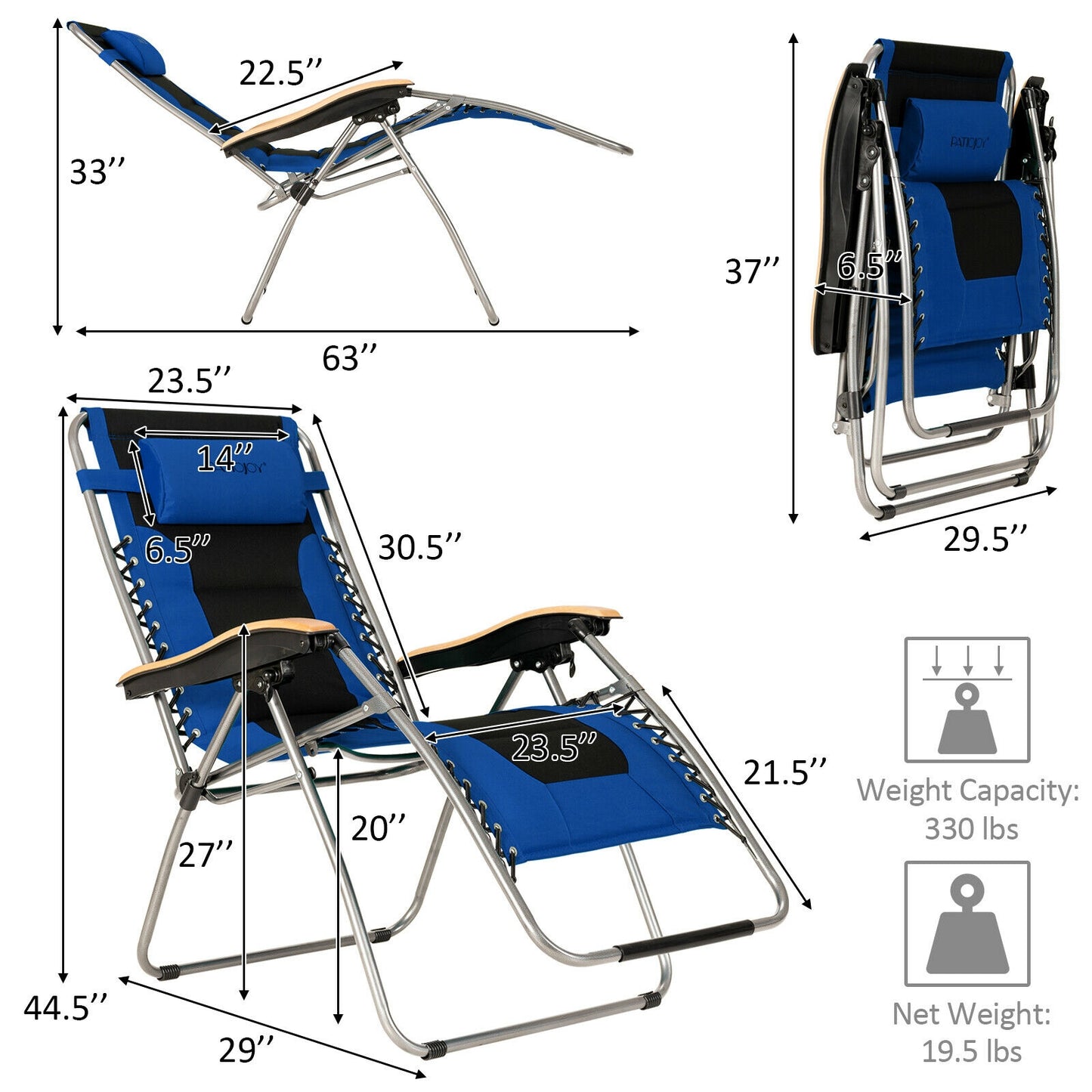 Oversized Zero Gravity Lounge Chair with Adjustable Recline