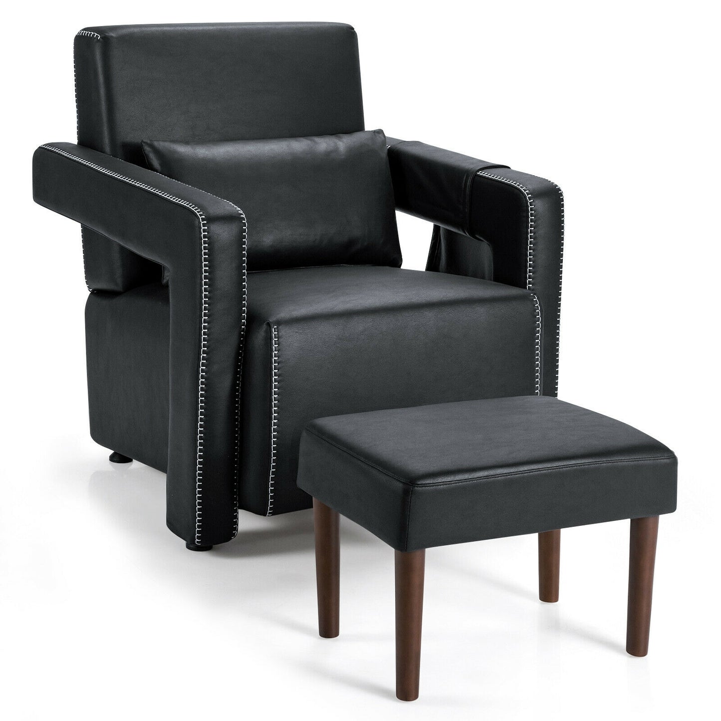 Berber Fleece Accent Chair with Ottoman and Waist Pillow