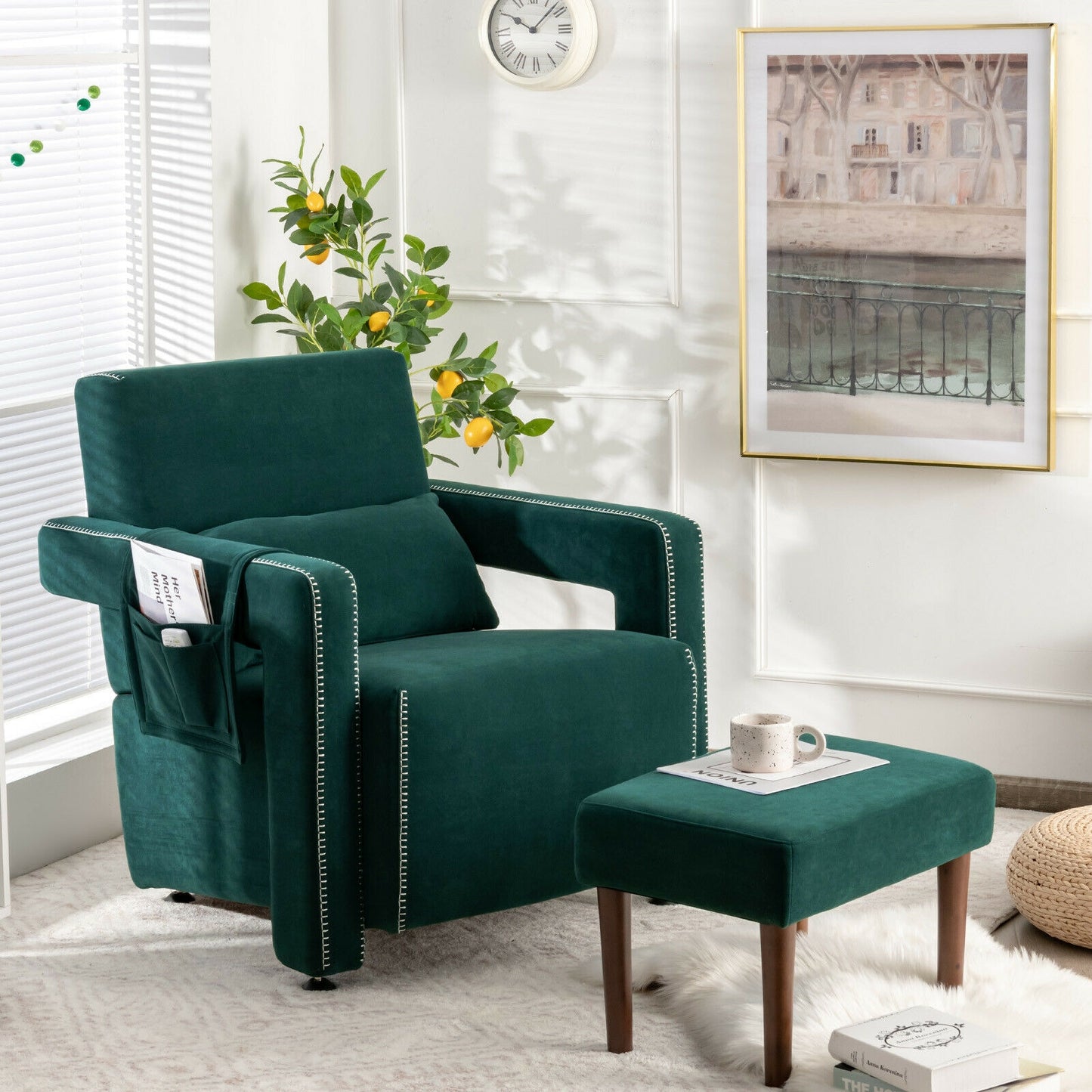 Berber Fleece Accent Chair with Ottoman and Waist Pillow