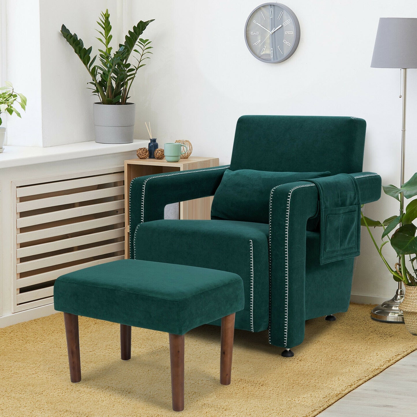 Berber Fleece Accent Chair with Ottoman and Waist Pillow