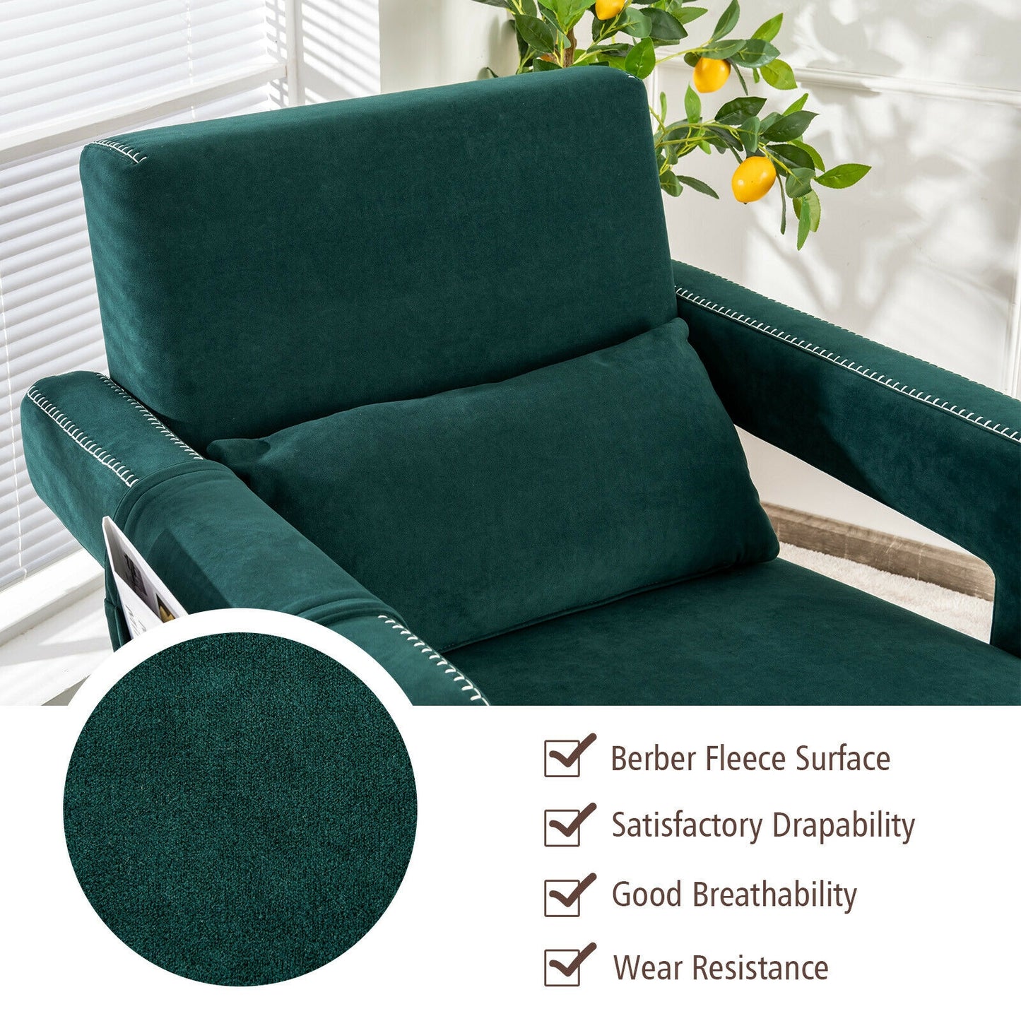 Berber Fleece Accent Chair with Ottoman and Waist Pillow