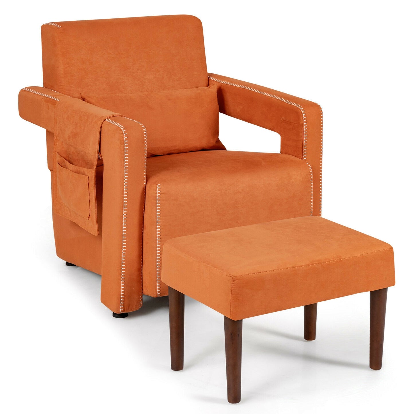 Berber Fleece Accent Chair with Ottoman and Waist Pillow