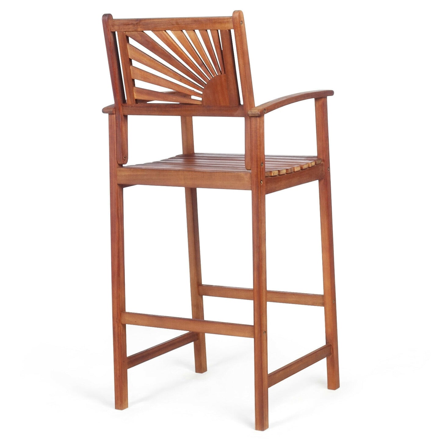 Acacia Wood Bar Chairs with Sunflower Backrest - Set of 2