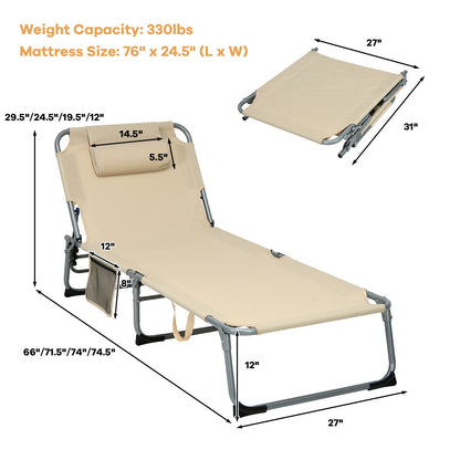 Oversize Padded Folding Chaise Lounge with Removable Mattress