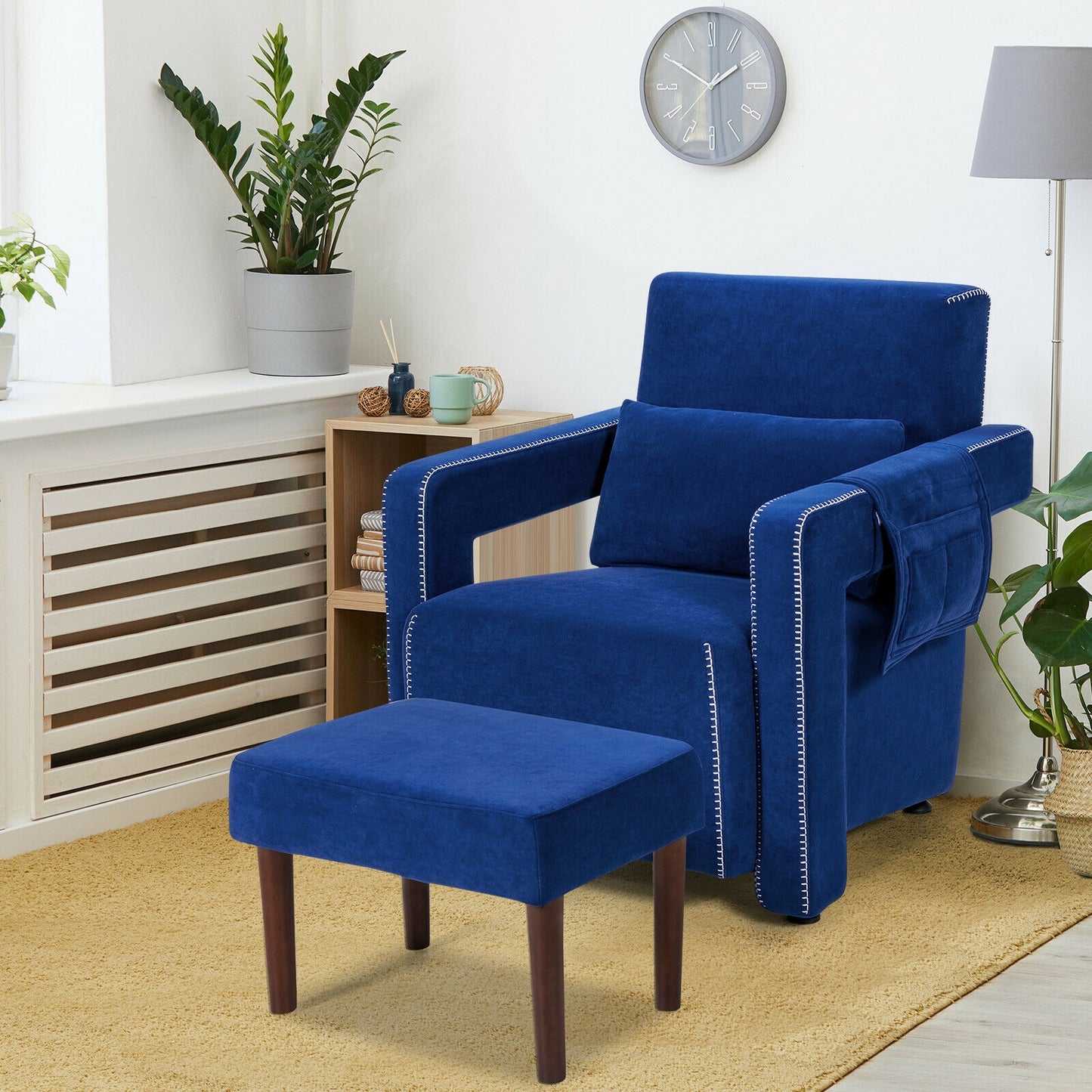 Berber Fleece Accent Chair with Ottoman and Waist Pillow
