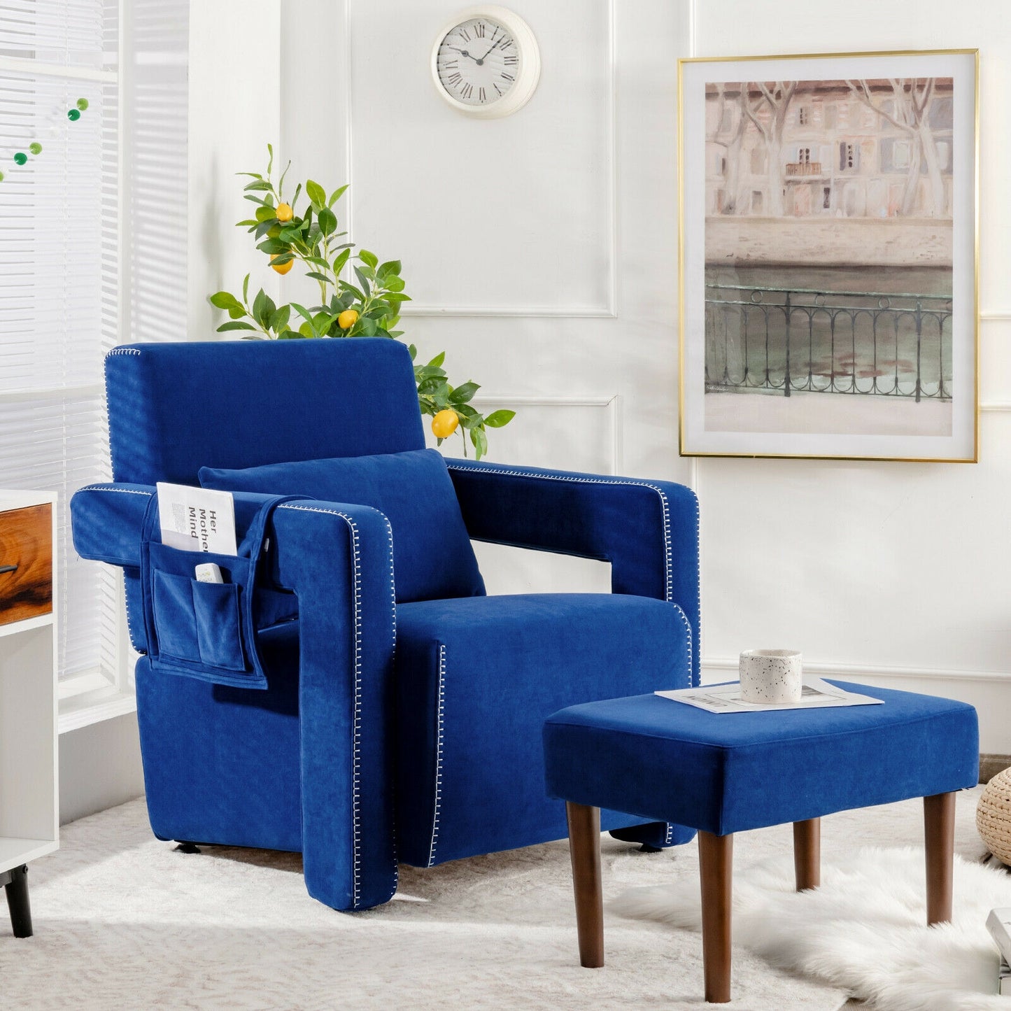 Berber Fleece Accent Chair with Ottoman and Waist Pillow