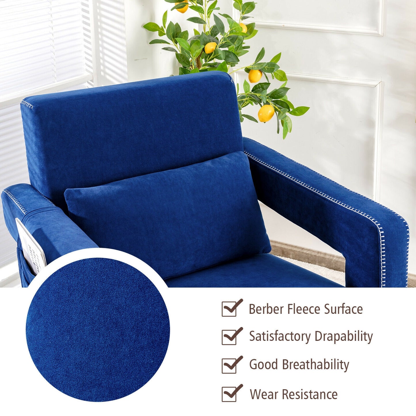 Berber Fleece Accent Chair with Ottoman and Waist Pillow