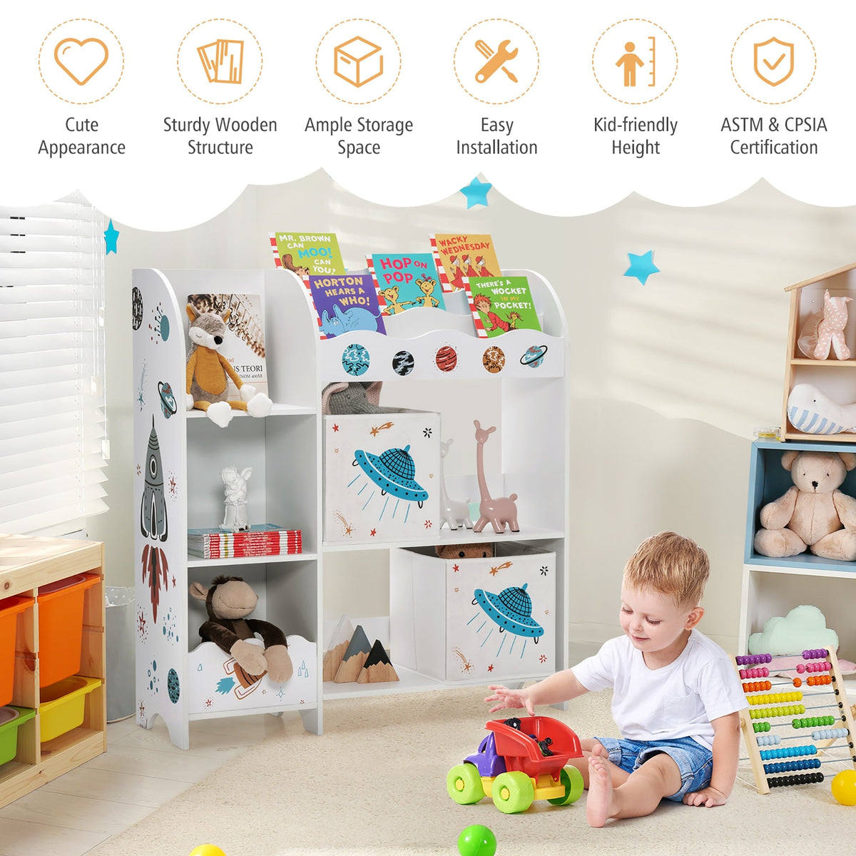 Kids Toy and Book Organizer Children with Storage Bins