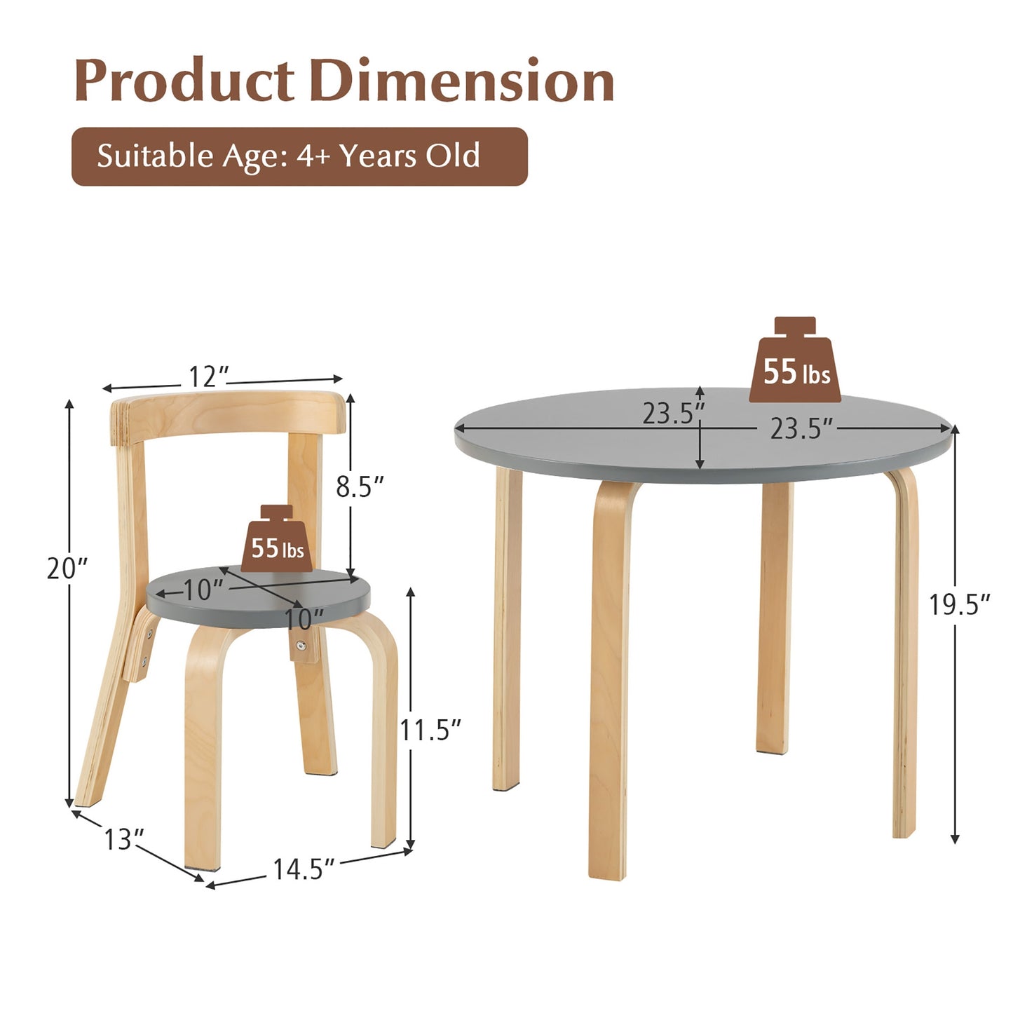 Kids Wooden Table and Chair Set - 5 Piece Activity Furniture