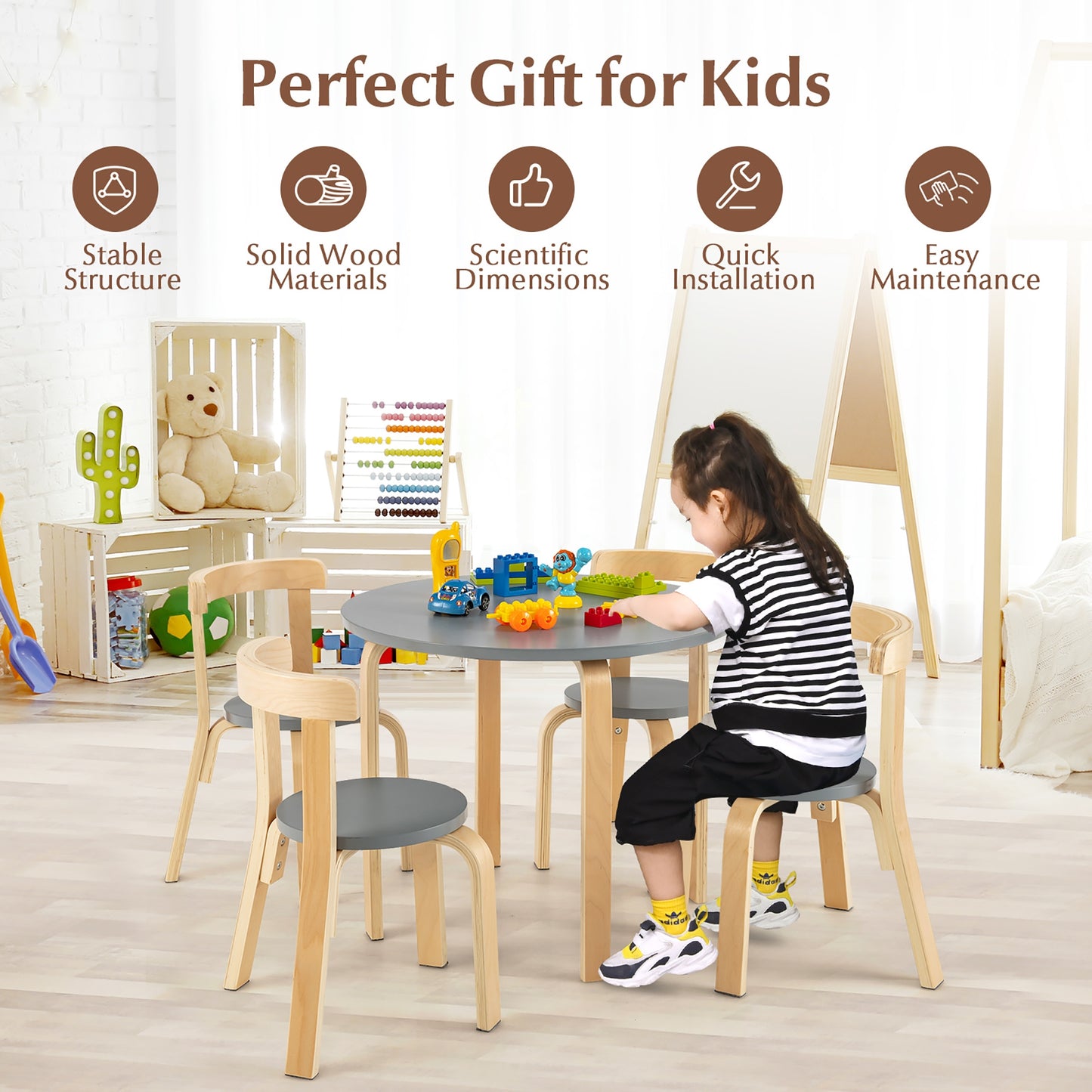 Kids Wooden Table and Chair Set - 5 Piece Activity Furniture