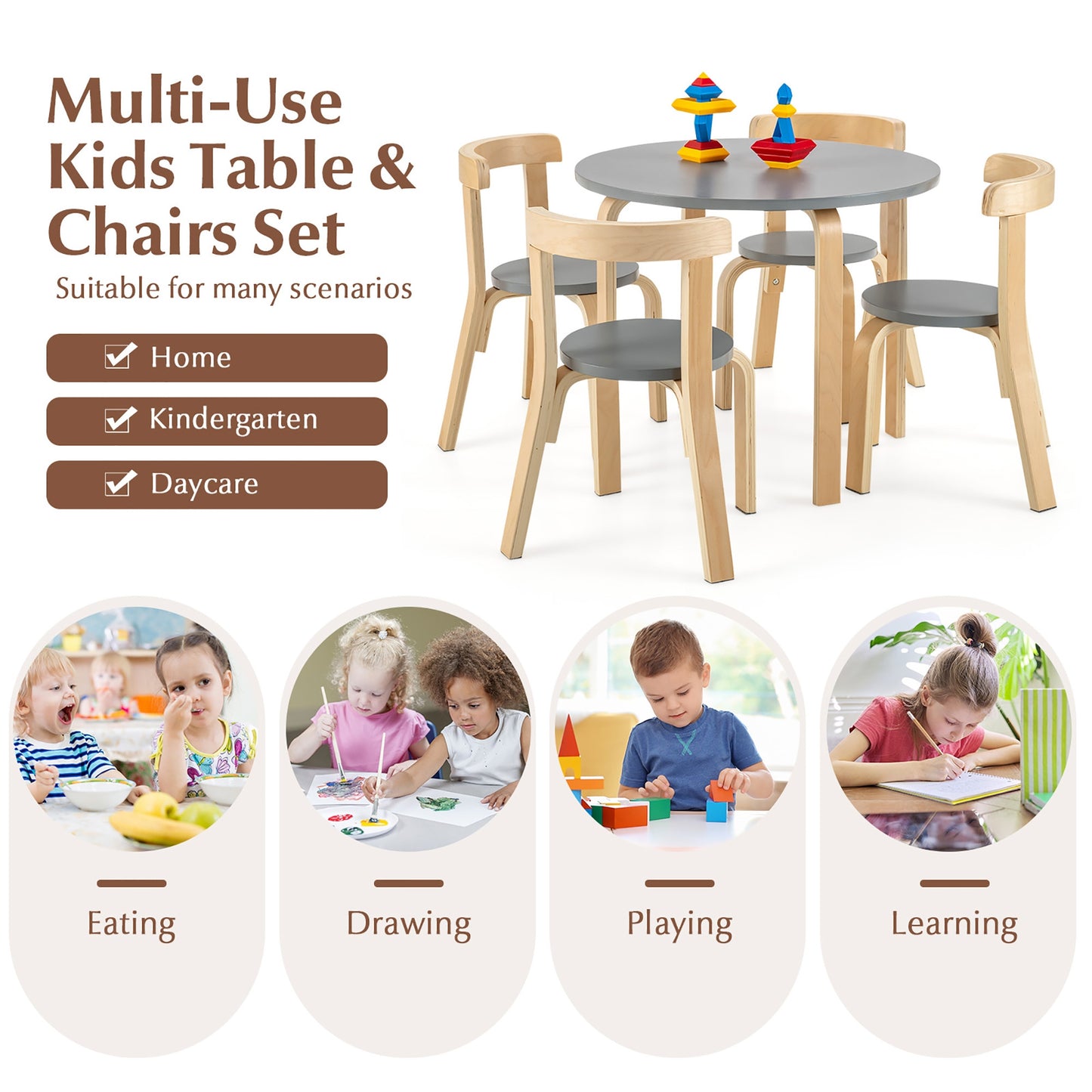 Kids Wooden Table and Chair Set - 5 Piece Activity Furniture