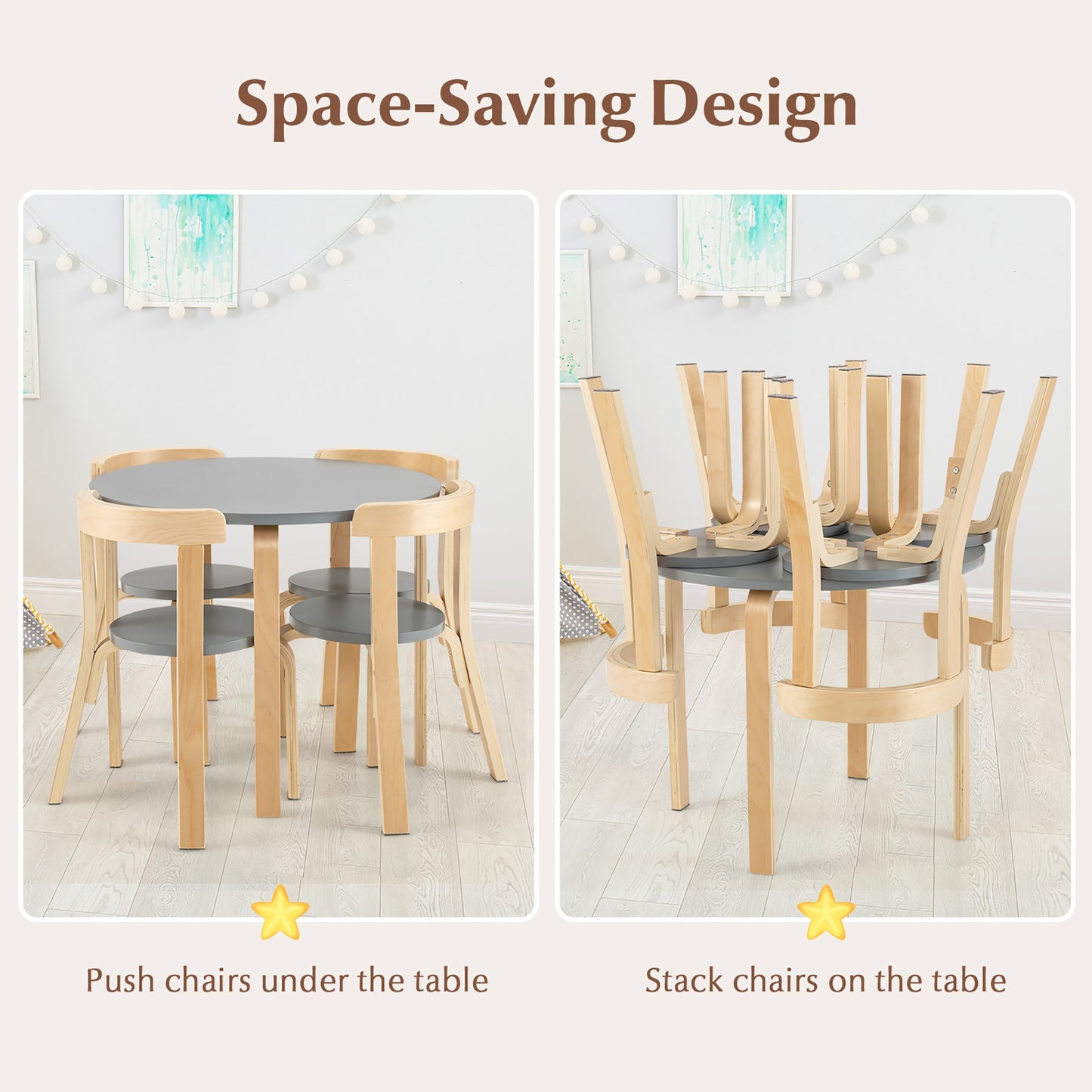 Kids Wooden Table and Chair Set - 5 Piece Activity Furniture