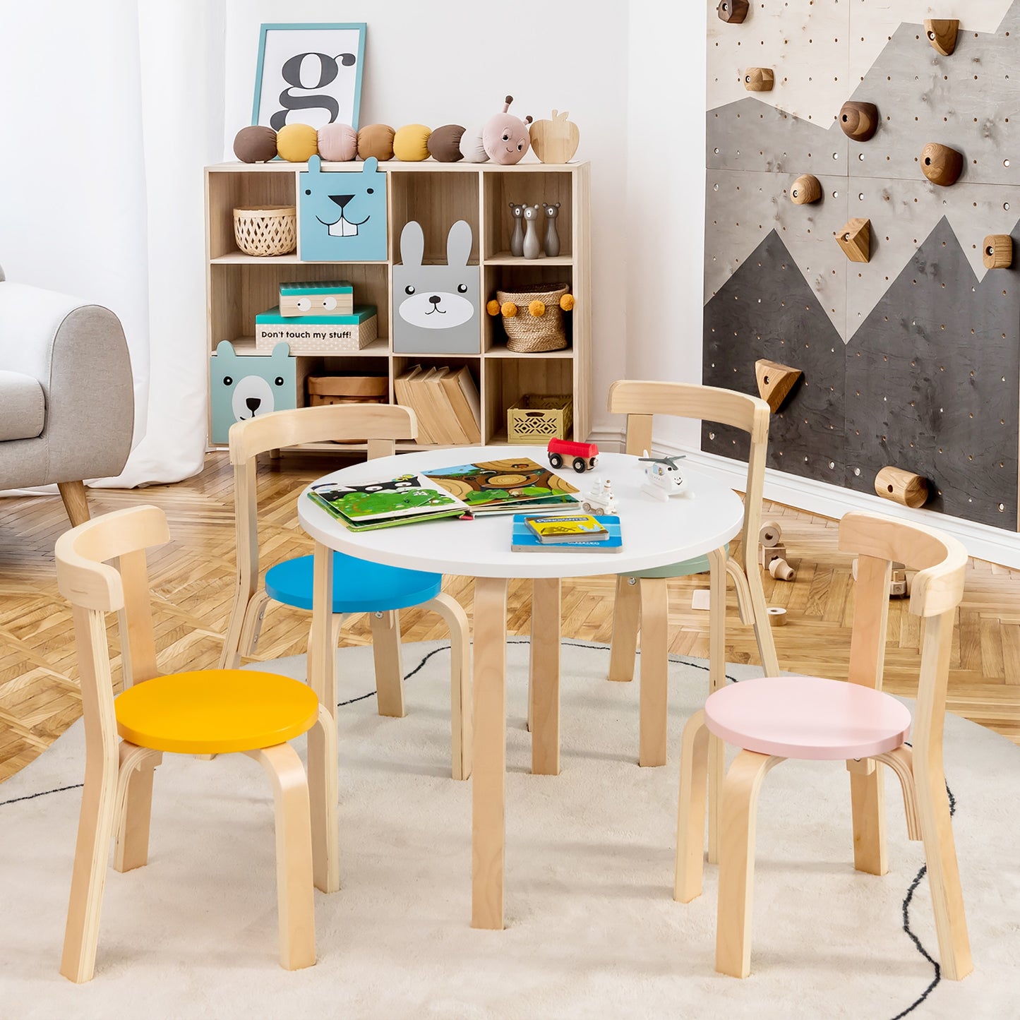 Kids Wooden Table and Chair Set - 5 Piece Activity Furniture