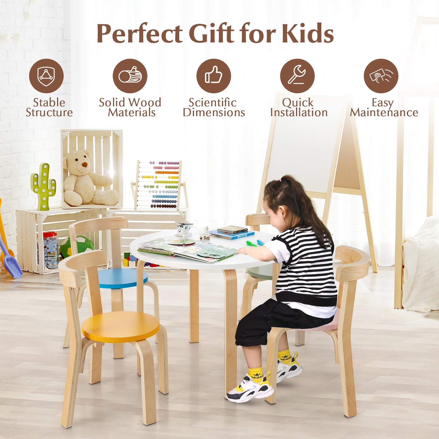 Kids Wooden Table and Chair Set - 5 Piece Activity Furniture