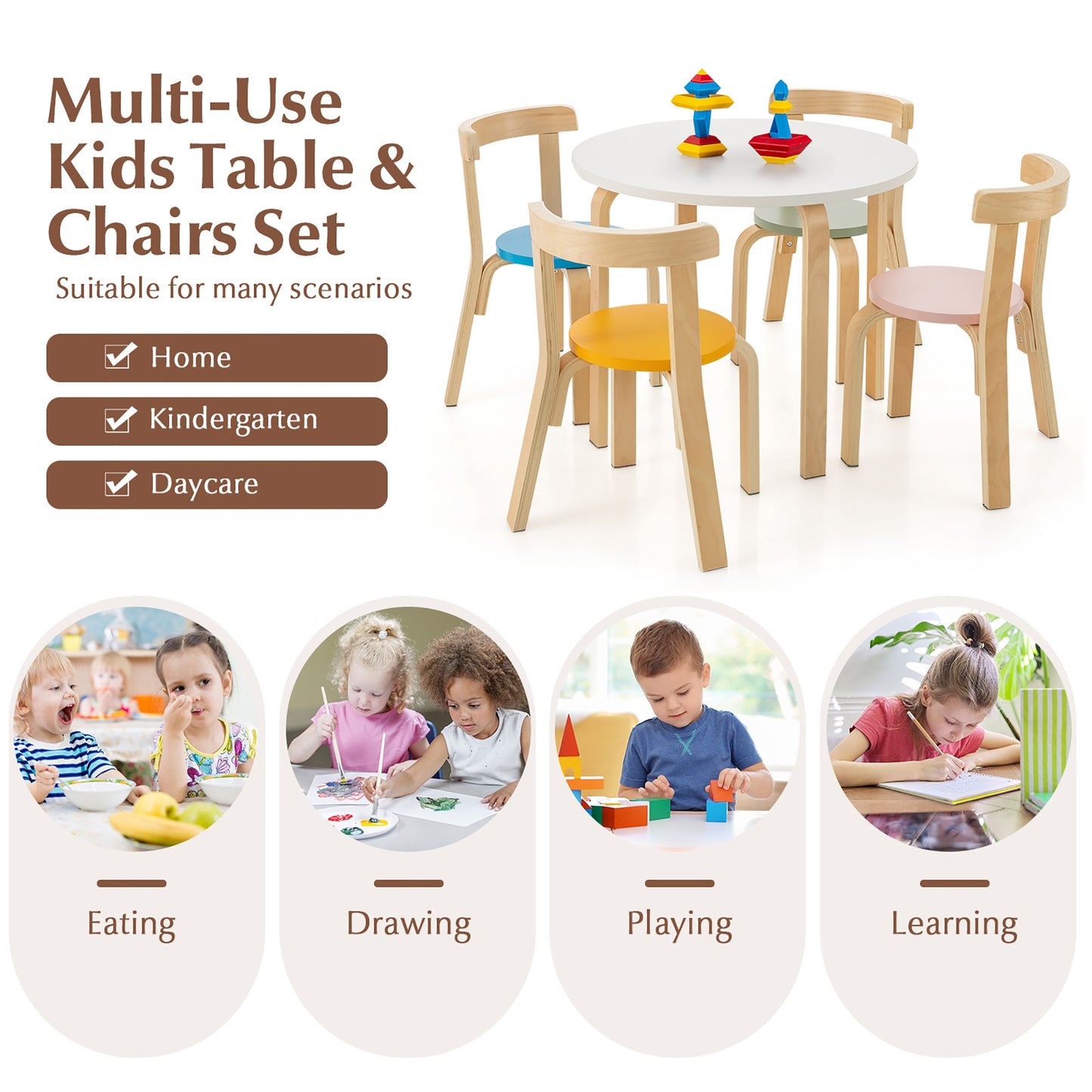 Kids Wooden Table and Chair Set - 5 Piece Activity Furniture