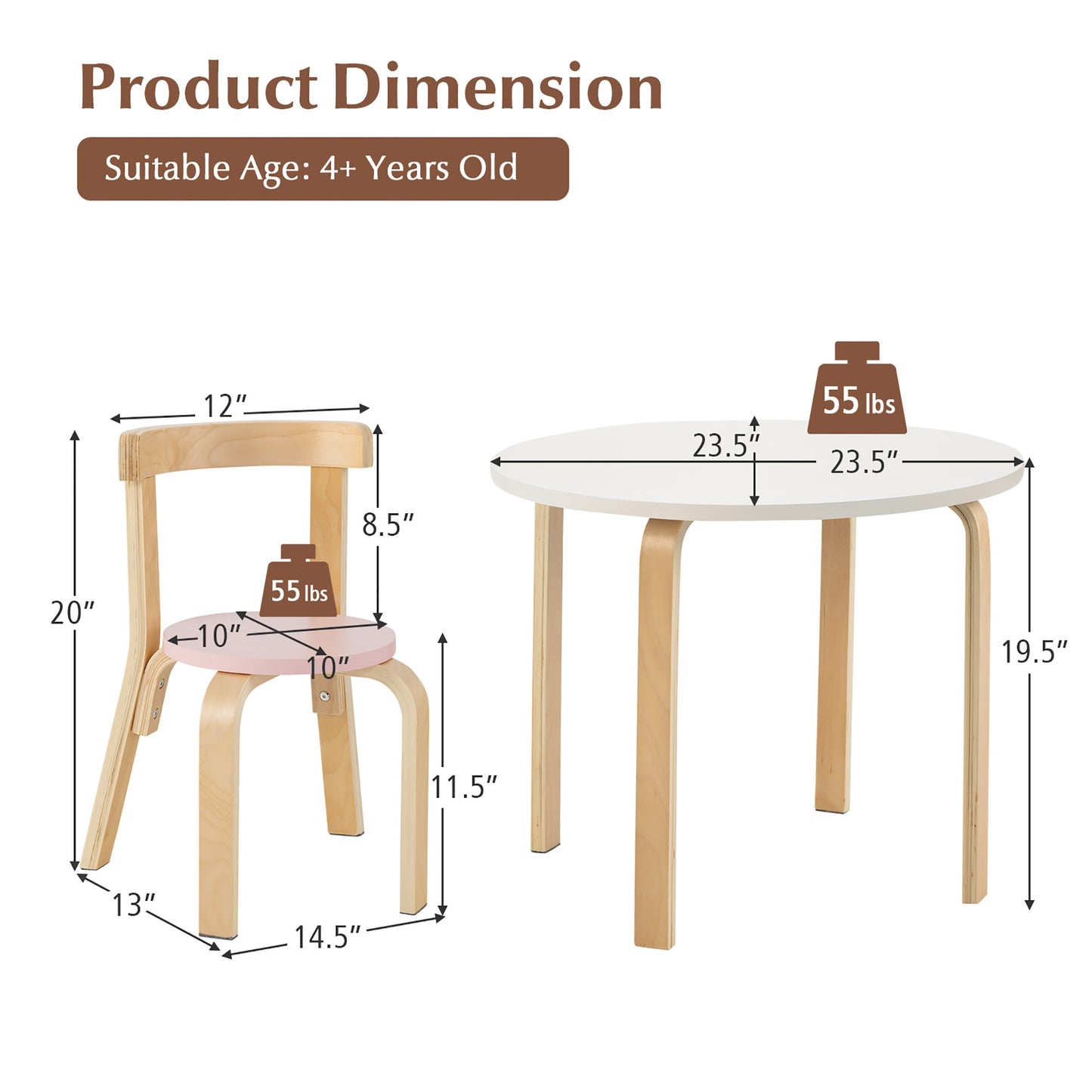 Kids Wooden Table and Chair Set - 5 Piece Activity Furniture