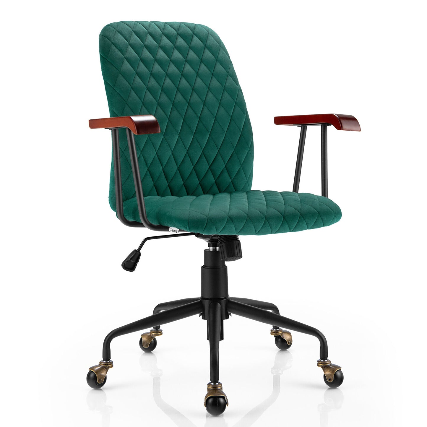 Velvet Office Chair with Wooden Armrests - Swivel & Adjustable