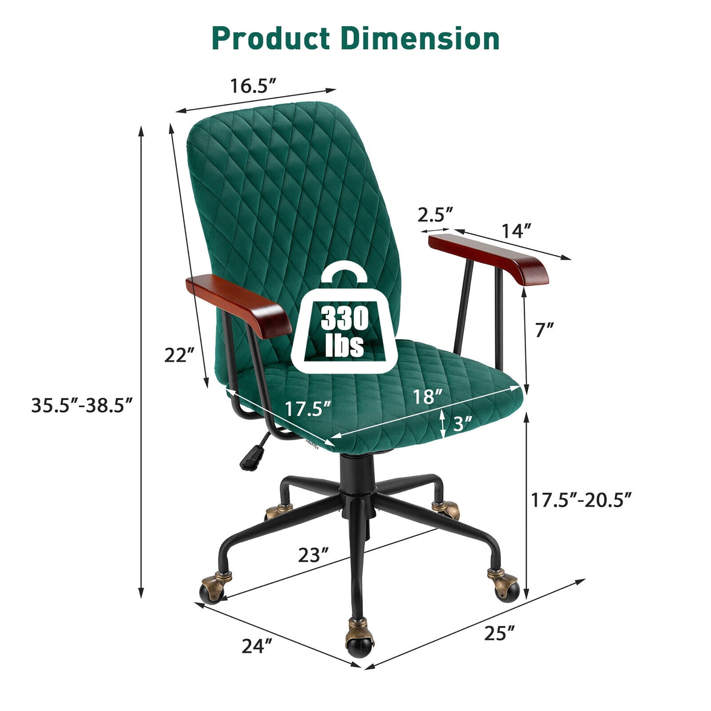 Velvet Office Chair with Wooden Armrests - Swivel & Adjustable