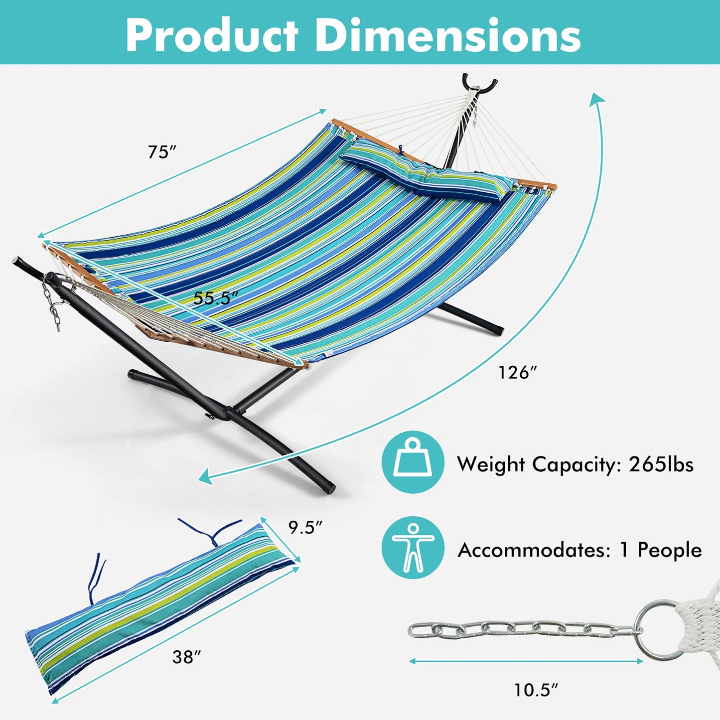 Portable Hammock with Detachable Pillow and Spreader Bars