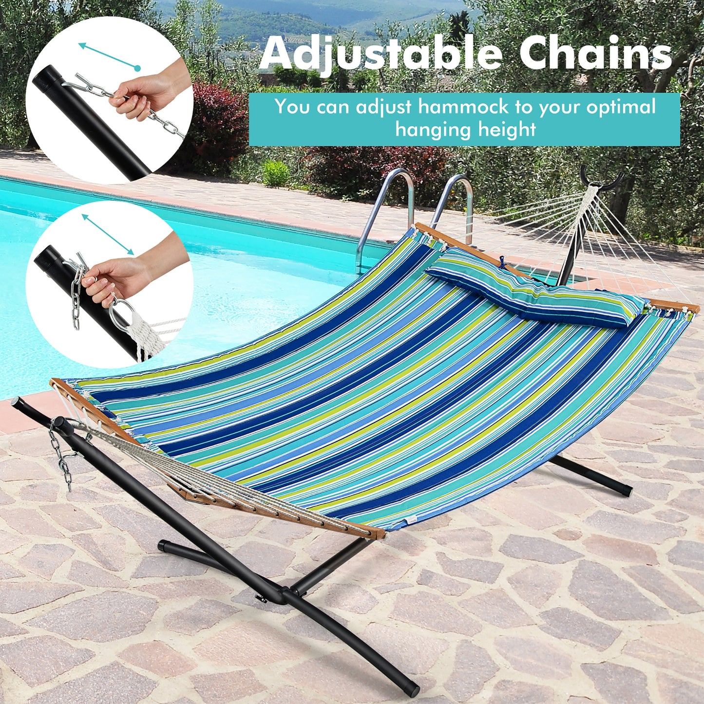 Portable Hammock with Detachable Pillow and Spreader Bars