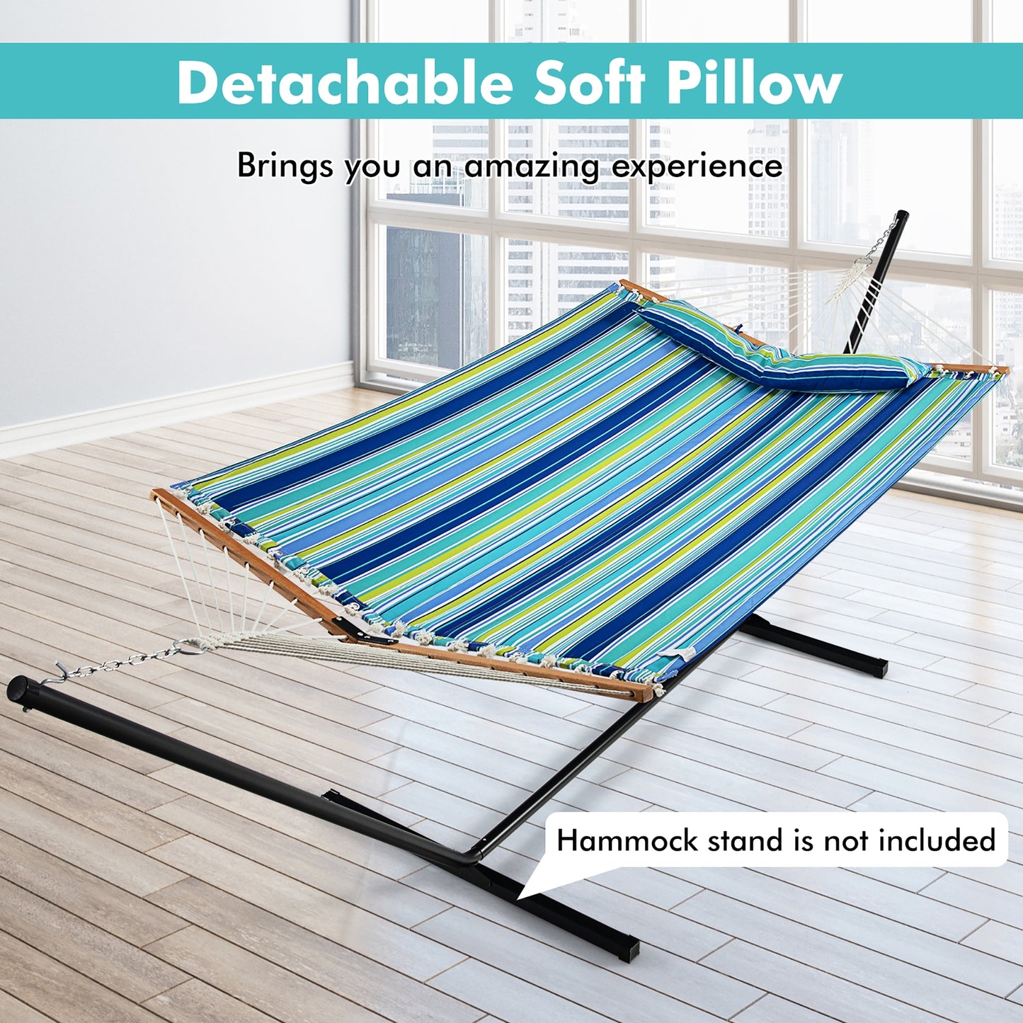 Portable Hammock with Detachable Pillow and Spreader Bars