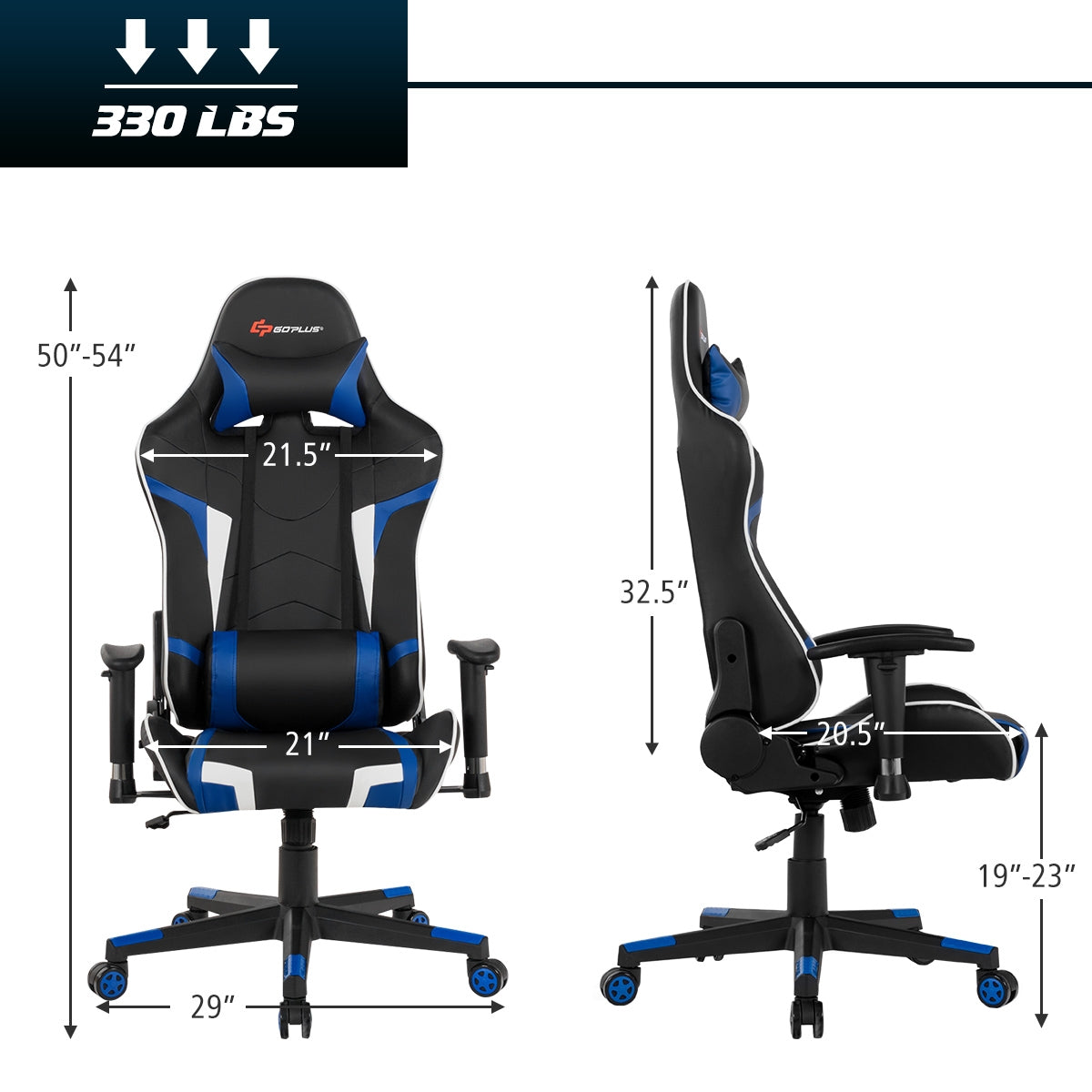Reclining Gaming Chair with Massage Lumbar Support