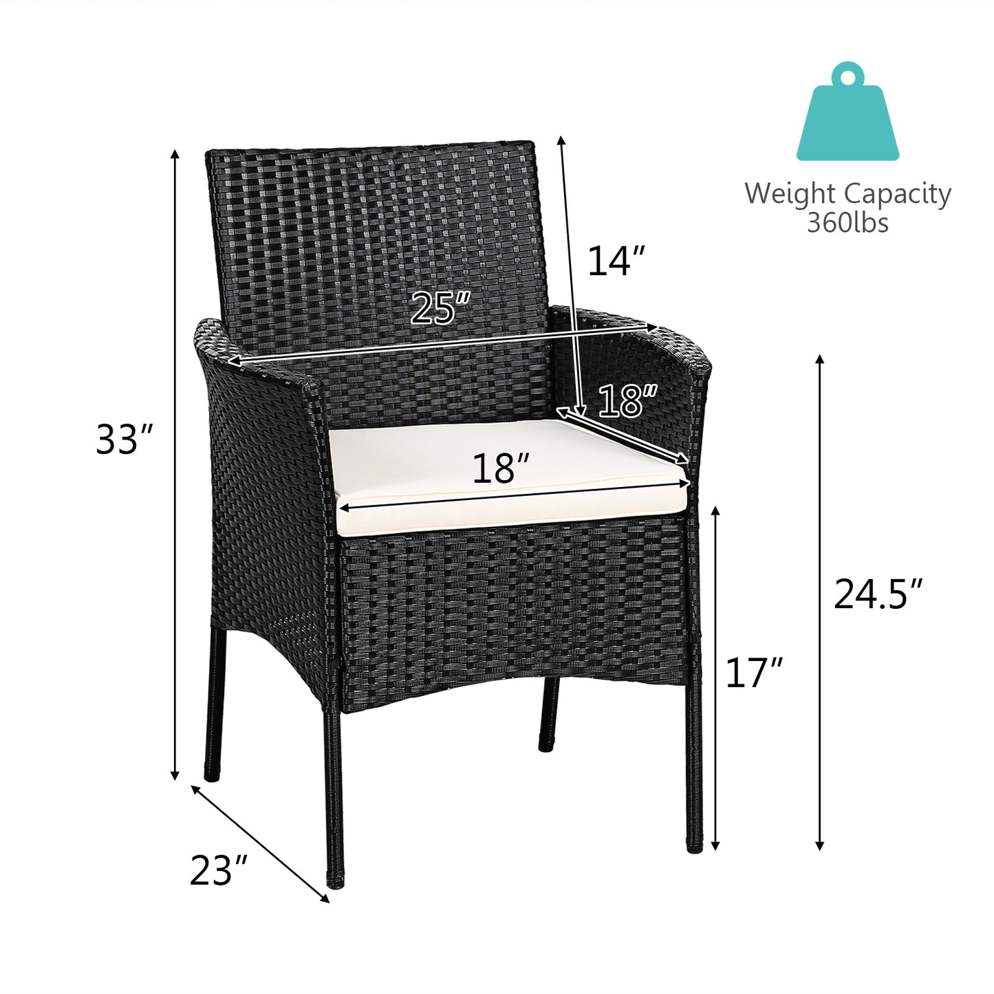 Patio Wicker Dining Chairs Set of 2 with Cushions