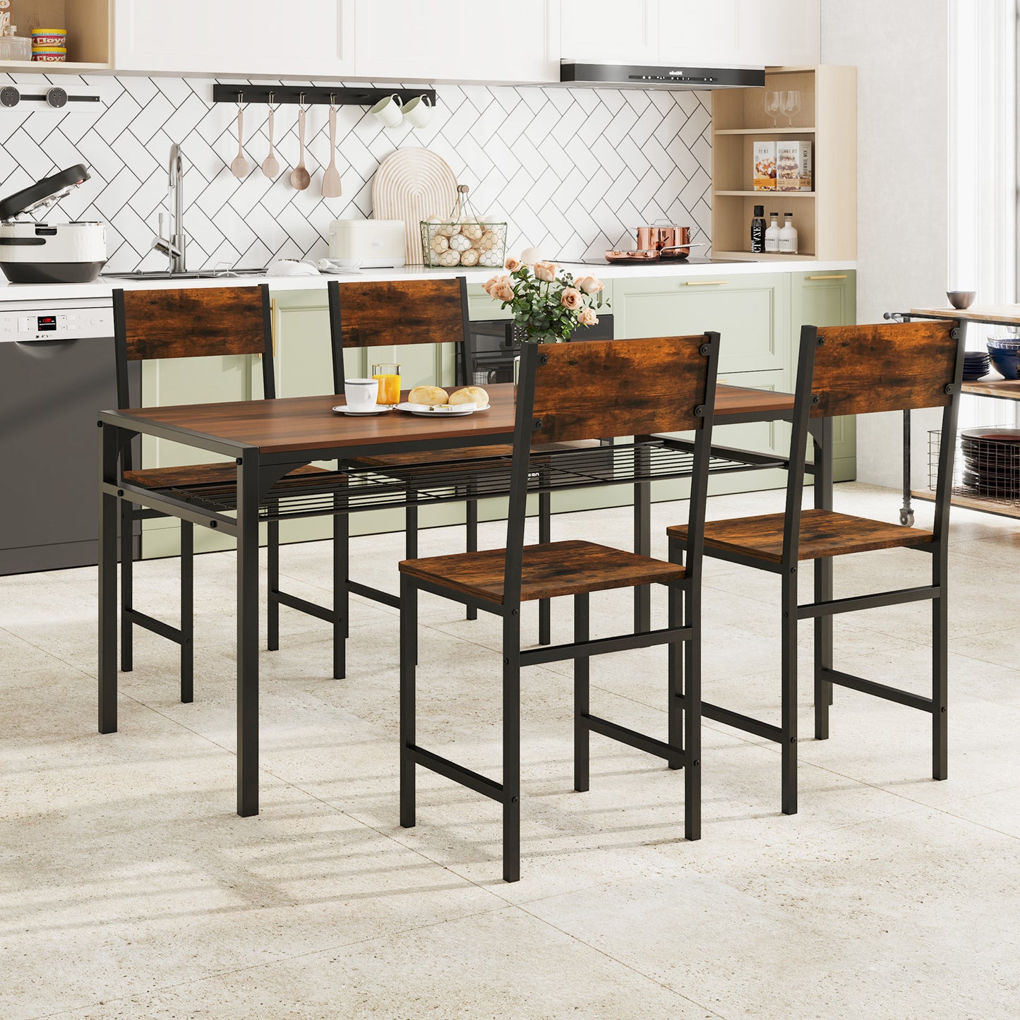 Industrial Dining Chairs Set of 2 with Metal Legs