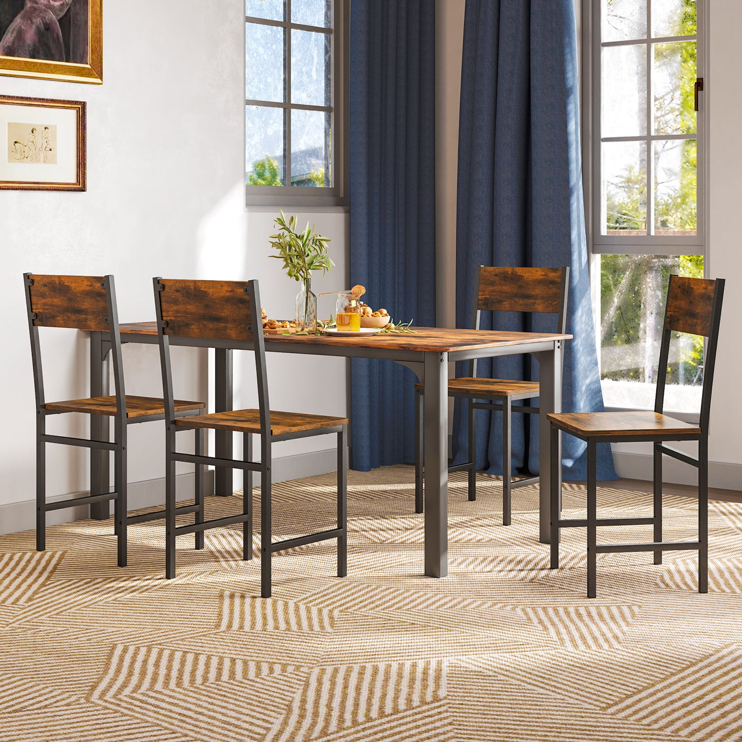 Industrial Dining Chairs Set of 2 with Metal Legs