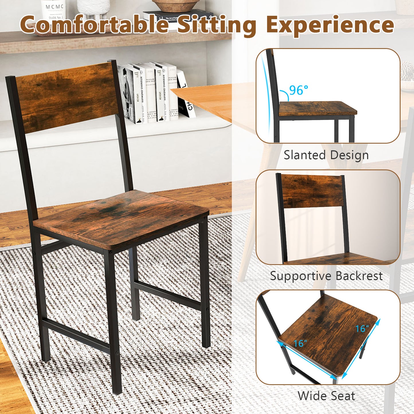 Industrial Dining Chairs Set of 2 with Metal Legs
