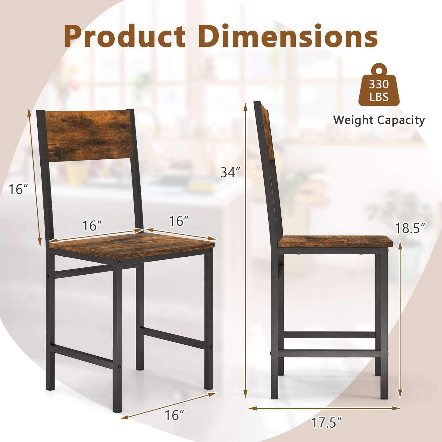 Industrial Dining Chairs Set of 2 with Metal Legs