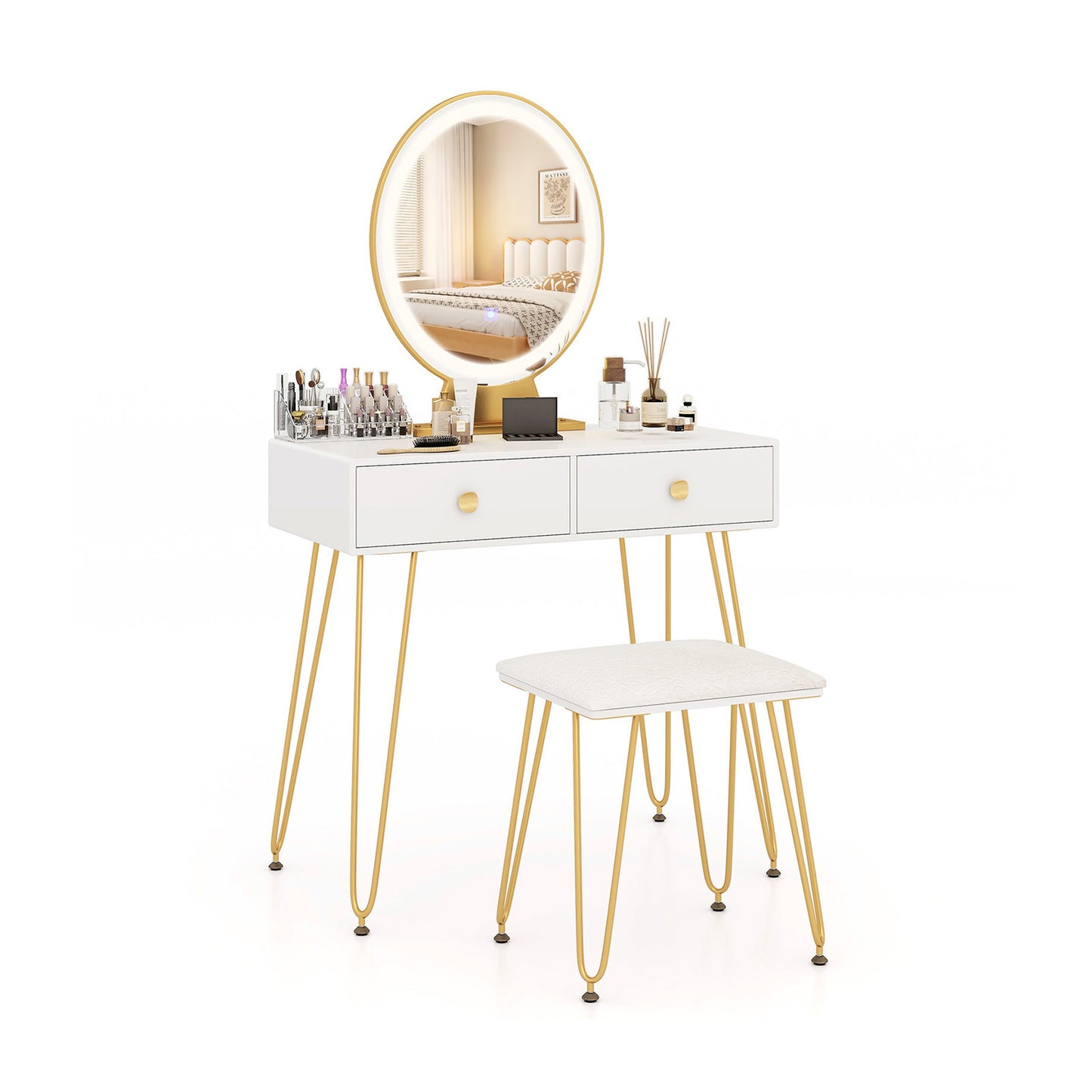 Industrial Makeup Vanity Table with LED Mirror & Stool