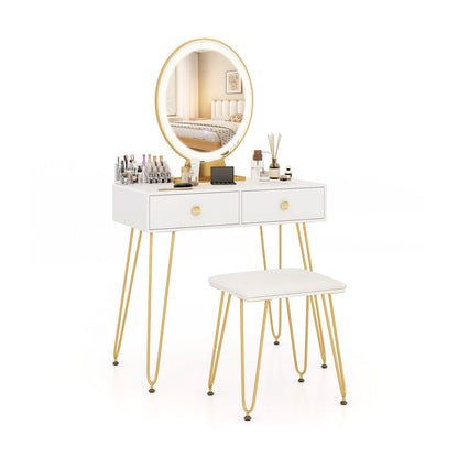 Industrial Makeup Vanity Table with LED Mirror & Stool