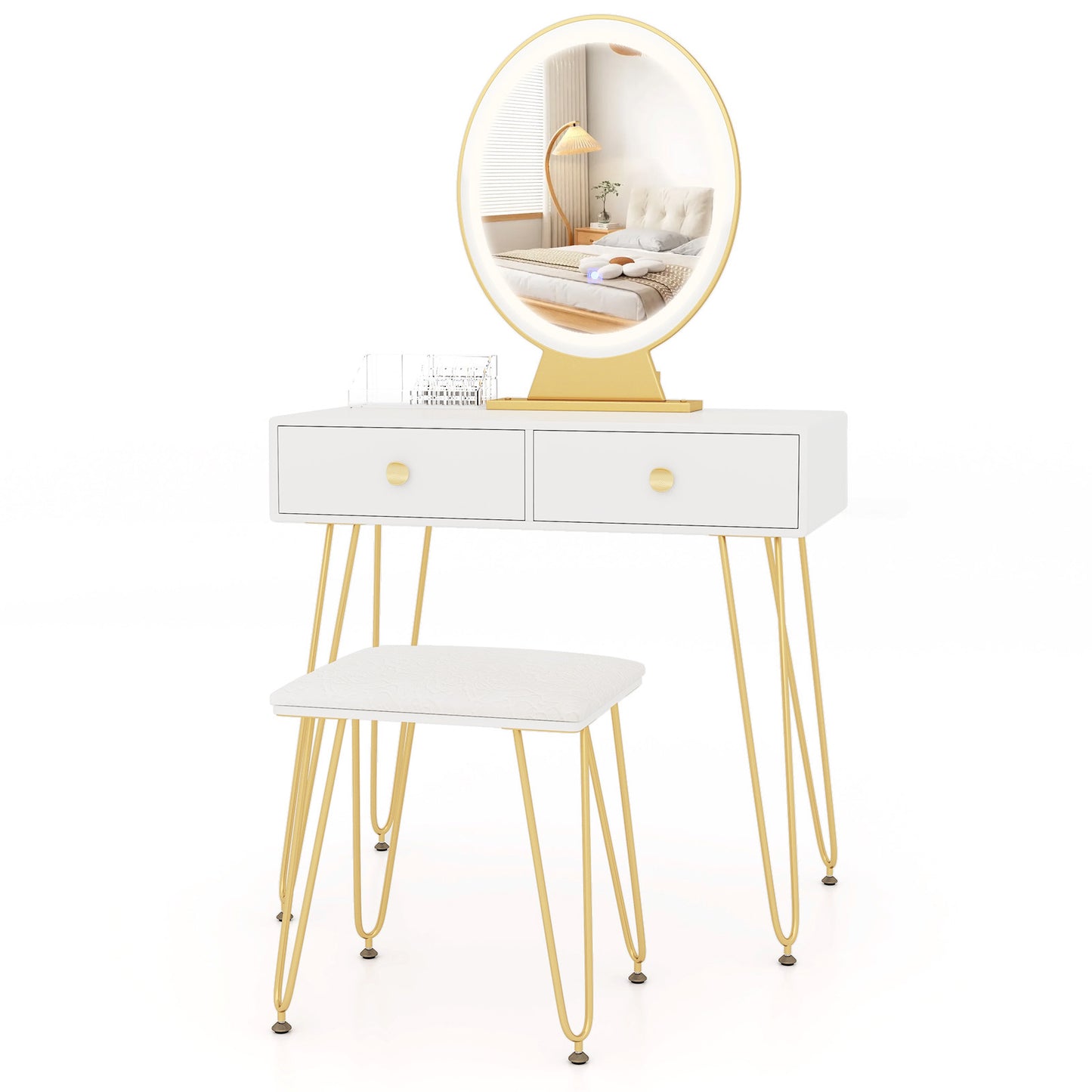 Industrial Makeup Vanity Table with LED Mirror & Stool