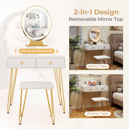 Industrial Makeup Vanity Table with LED Mirror & Stool