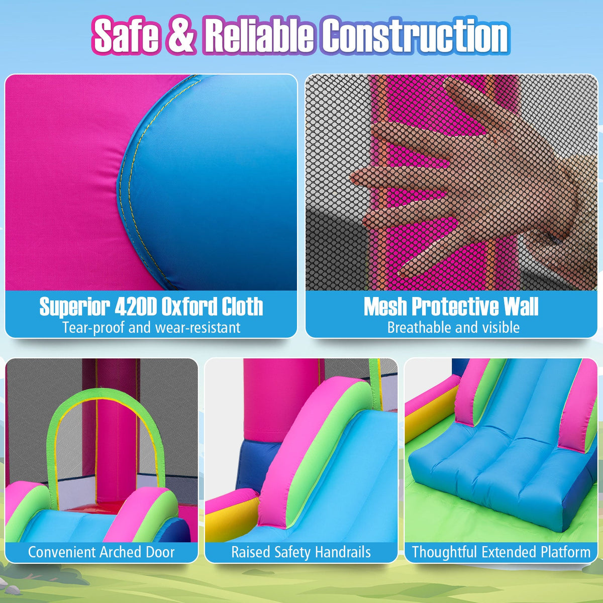 Inflatable Bounce House Cute Princess Bouncy Castle with 520W Blower