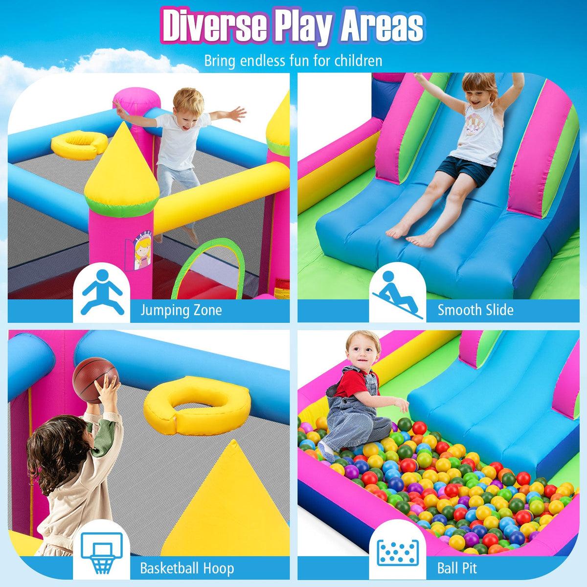 Inflatable Bounce House Cute Princess Bouncy Castle with 520W Blower