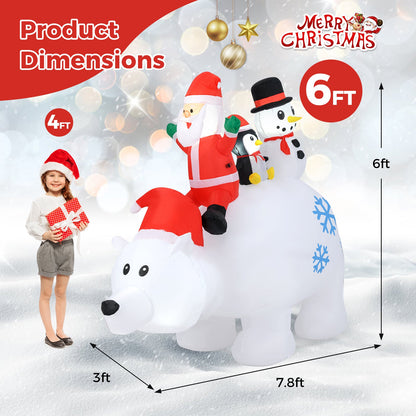 6 Ft Christmas Inflatable with Lights Animated Santa Penguin and Snowman