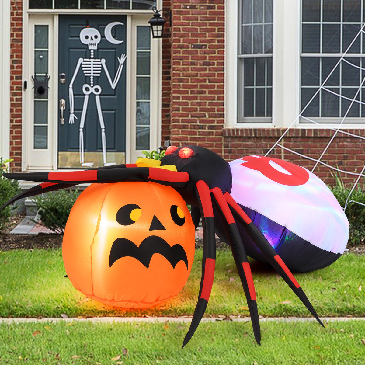 4.9 x 4.6 Feet Inflatable Spider with Pumpkin and Rotating Light
