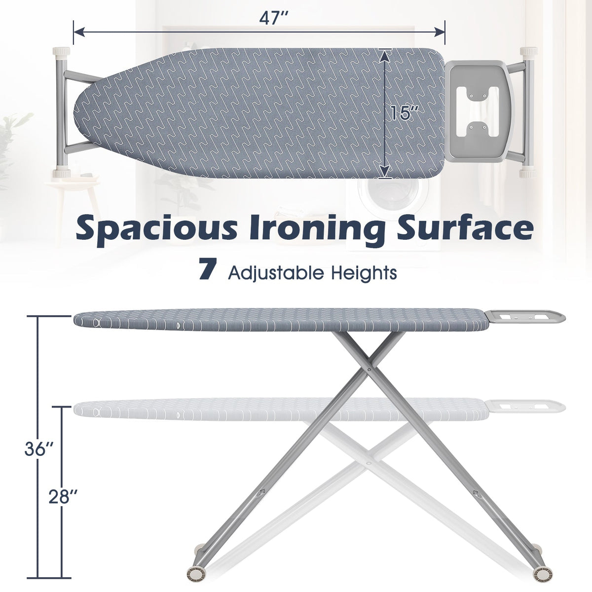Ironing Board with Iron Rest and Removable Silver-Gray